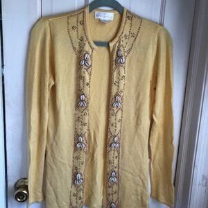 Soft Surroundings rayon cardigan with wood beads and shell embellishment
